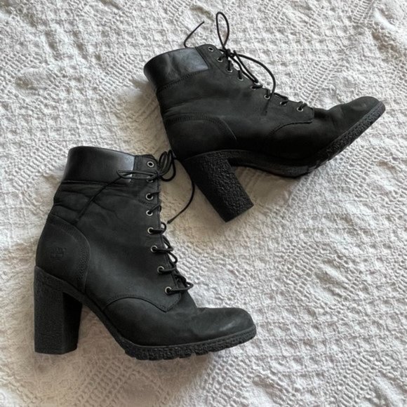 Timberland Glancy black nubuck heeled laceup boots size 9.5 - Picture 3 of 10